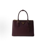 PRADA Saffiano metal engraved logo handbag, medium-sized women\'s wine red